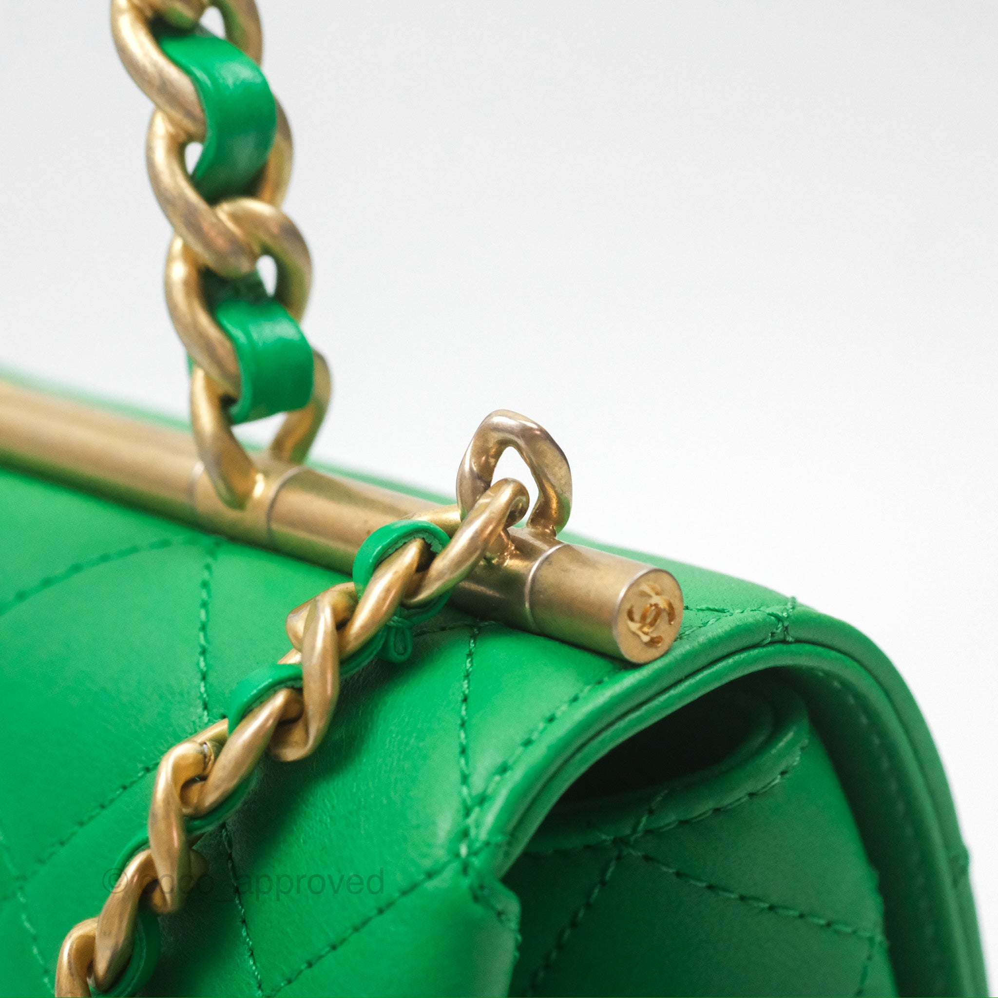 Chanel CC Quilted Flap Bag With Top Handle - Green Calfskin Leather Crossbody Bag with Gold Hardware | Luxury Designer Handbag for Women, Perfect for Date Night & Special Occasions