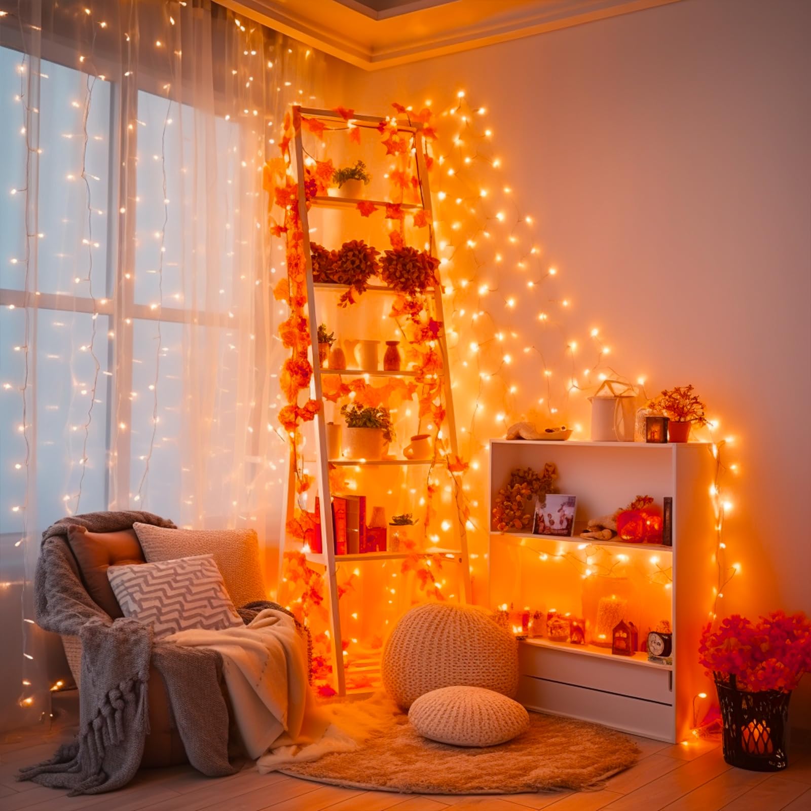 JMEXSUSS 500 LED Orange Christmas Lights Outdoor - 163FT Waterproof String Lights with 8 Modes, Clear Wire for Indoor & Outdoor Fall Decorations, Thanksgiving, Halloween, Porch, Room, Garden, Party, Wedding, and Holiday Lighting