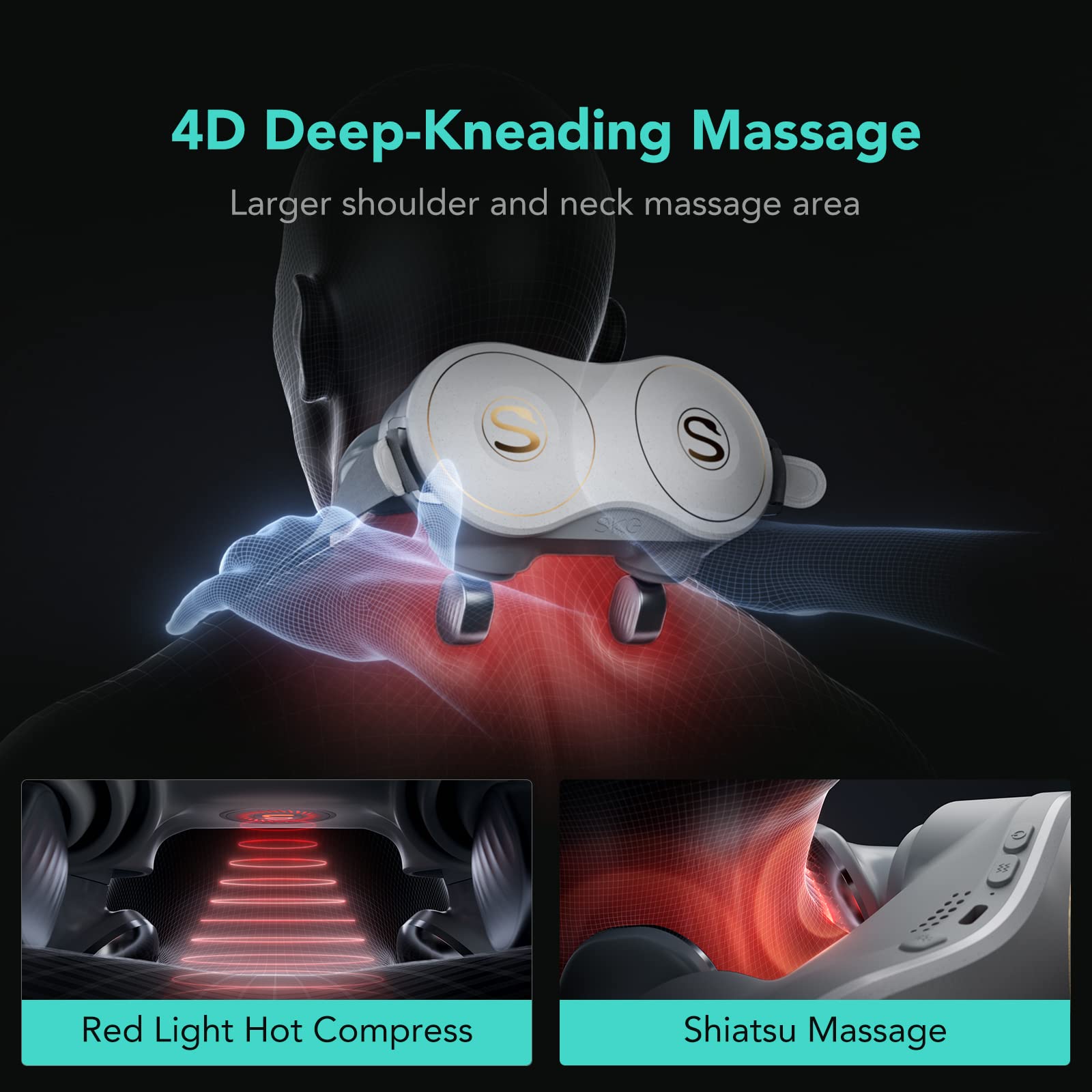 SKG 4D Electric Shiatsu Neck and Shoulder Massager with Heating - Deep Tissue Kneading for Pain Relief - Perfect Christmas Gift for Men, Women, Dad & Mom - Ideal for Office, Home Use and Travel Relaxation