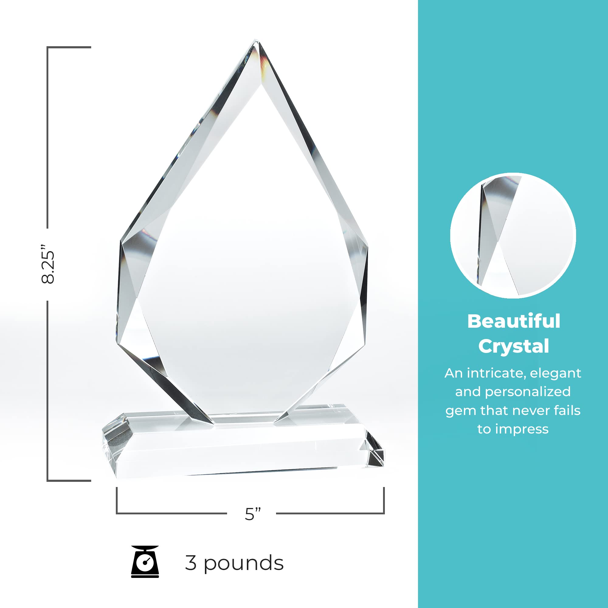 Baudville Custom Engraved Crystal Trophy Award with Beveled Edge - Elegant Black Gift Box Included - Perfect for Employee Recognition, Corporate Awards & Milestone Celebrations
