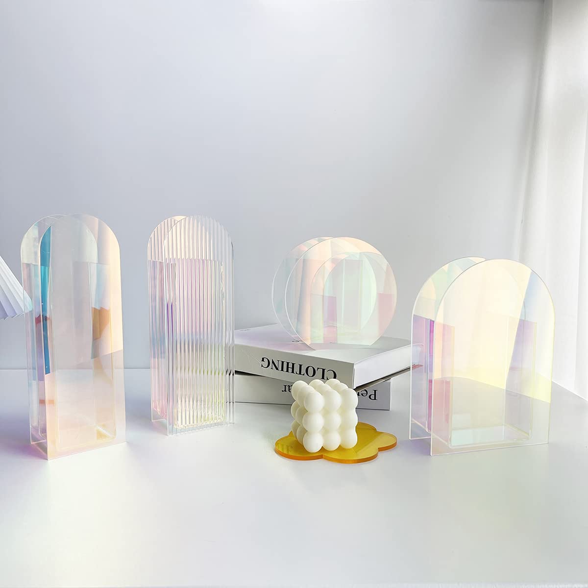 Modern Clear Acrylic Flower Vase - Rainbow Table Décor for Home, Office & Party | Stylish Centerpiece for Weddings, Dining Tables & Shelf Displays