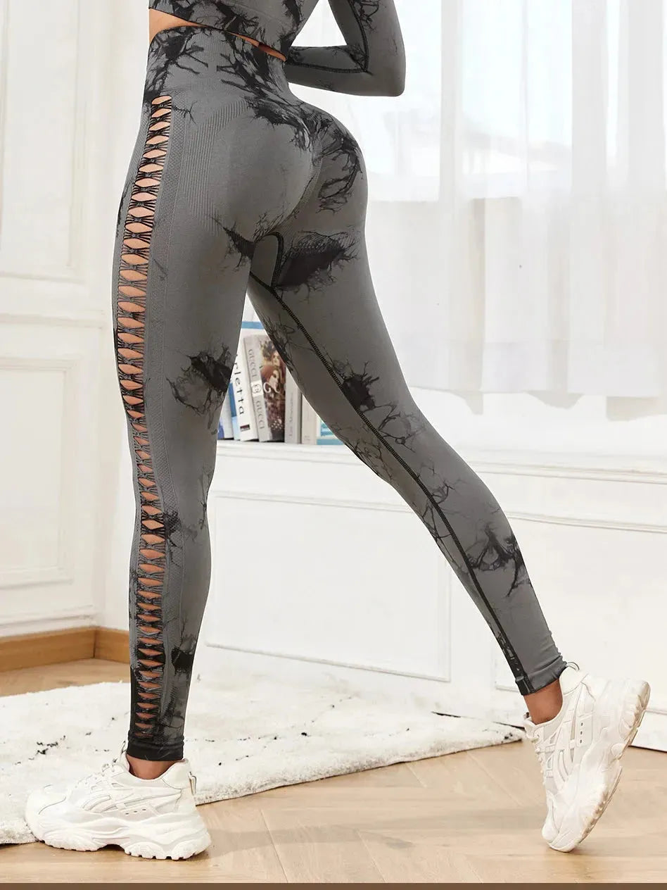 Tie Dye Seamless Yoga Pants Set for Women - Butt Lifting Workout Leggings with Hollow Out Design | Perfect for Gym, Yoga & Fitness Training