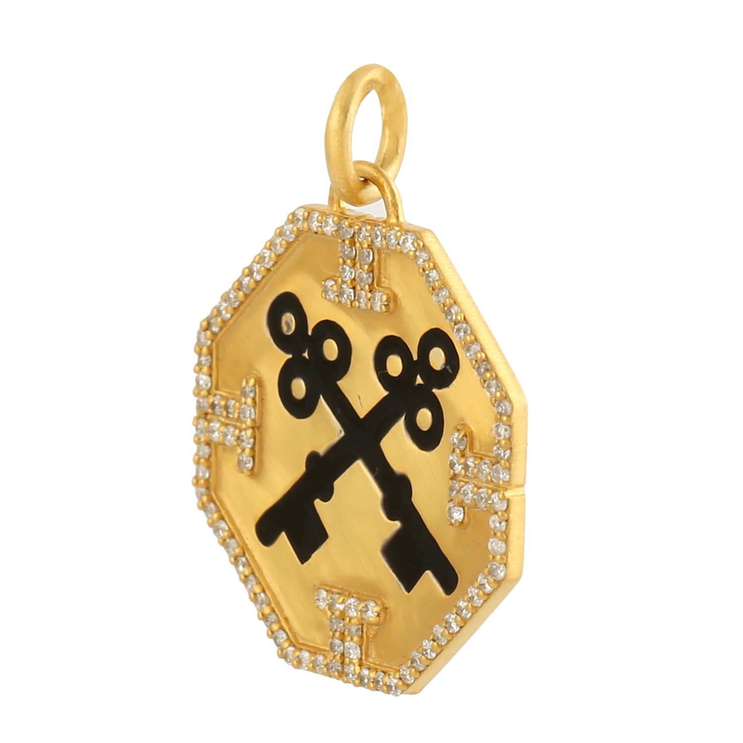 14K Yellow Gold Octagon Pendant Necklace with Micro Pave Diamond & Enamel Lock Key Design - Perfect for Anniversary Gifts, Valentine's Day & Special Occasions