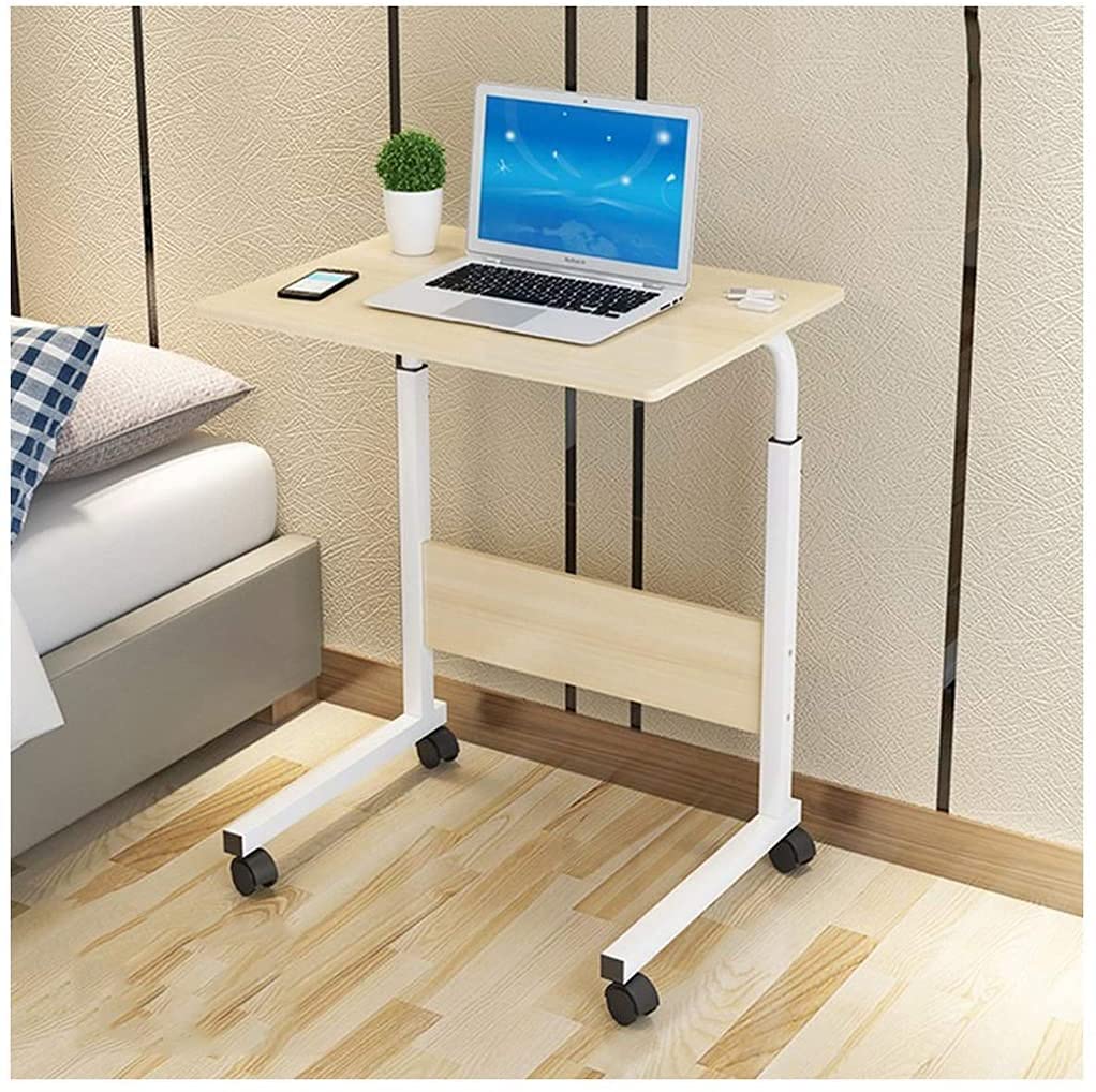 Overbed Table with Rotating Top - Portable Laptop Sofa Table for Bed, Couch & Home Office - Adjustable Height & Tilt for Reading, Eating & Working (Beige)