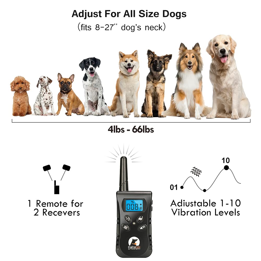PaiPaitek No Shock Dog Training Collar with Remote - Lightest Rechargeable Vibration Collar for Small (5-15lbs) & Medium/Large Dogs - Waterproof, 1600ft Range, No Prongs - Perfect for Obedience Training, Bark Control & Outdoor Adventures