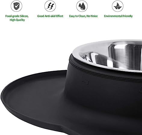 Zyomatiq Stainless Steel Dog Bowl Set with Non-Slip Silicone Mat - 2 x 400ml Pet Food & Water Bowls for Dogs & Cats - Durable Raised Feeder for Indoor & Outdoor Use - Perfect for Home, Travel & Camping