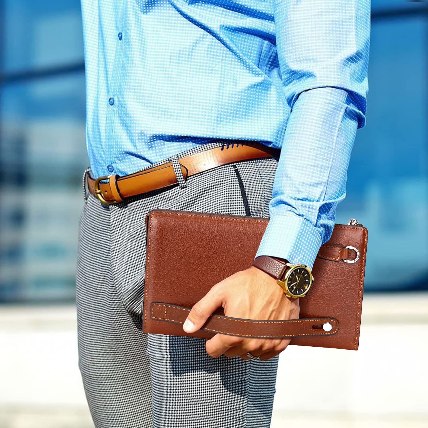 Premium Genuine Leather Men's Clutch Wallet - Slim RFID Blocking Wristlet Purse for Cash, Cards & ID - Perfect for Travel, Business & Night Out
