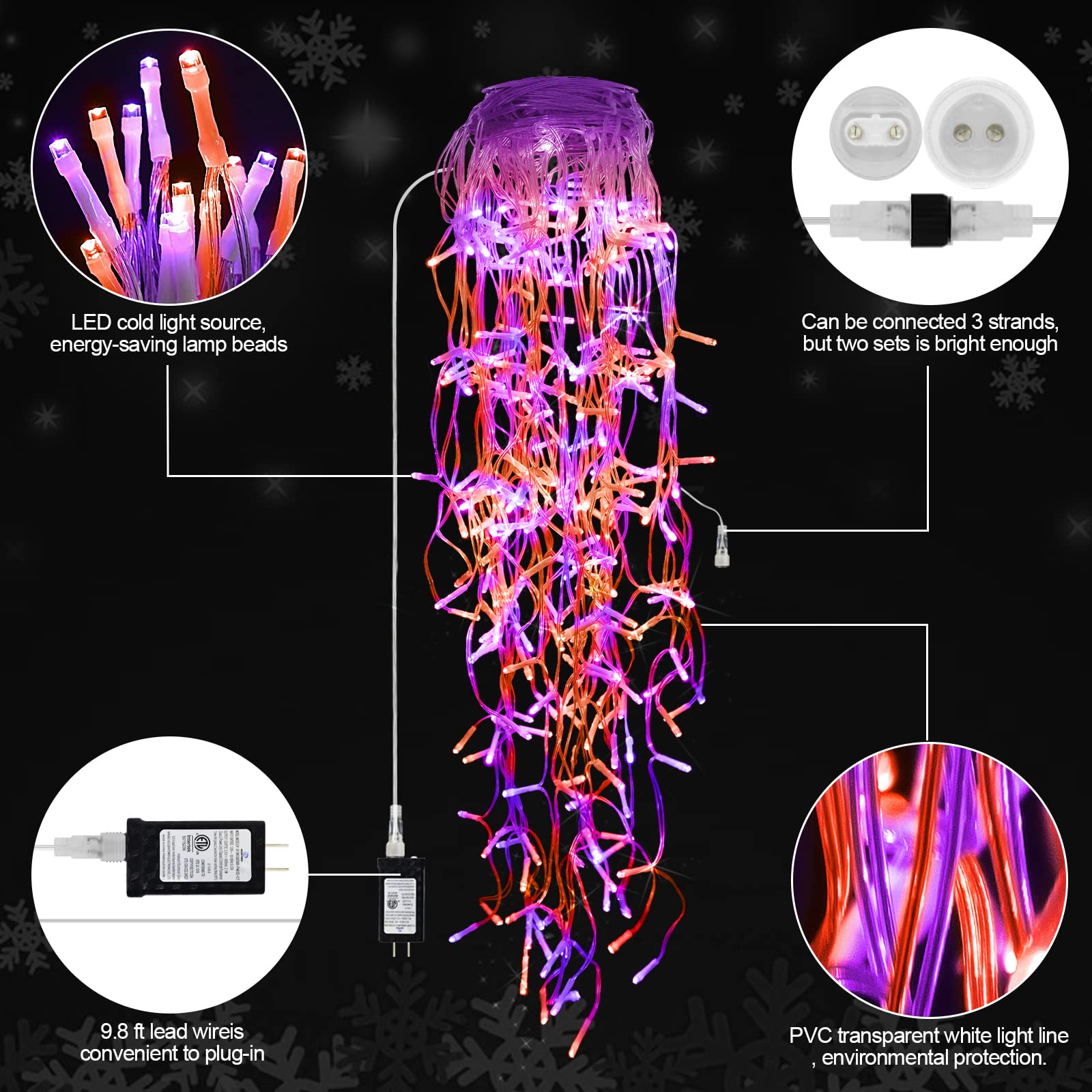 JXLEDAYY 65 FT 640 LED Halloween String Lights - Outdoor Waterproof Fairy Lights with 8 Modes & Memory Timer - Orange and Purple Holiday Decor for Halloween, Christmas, Wedding, Party, Garden, and Patio