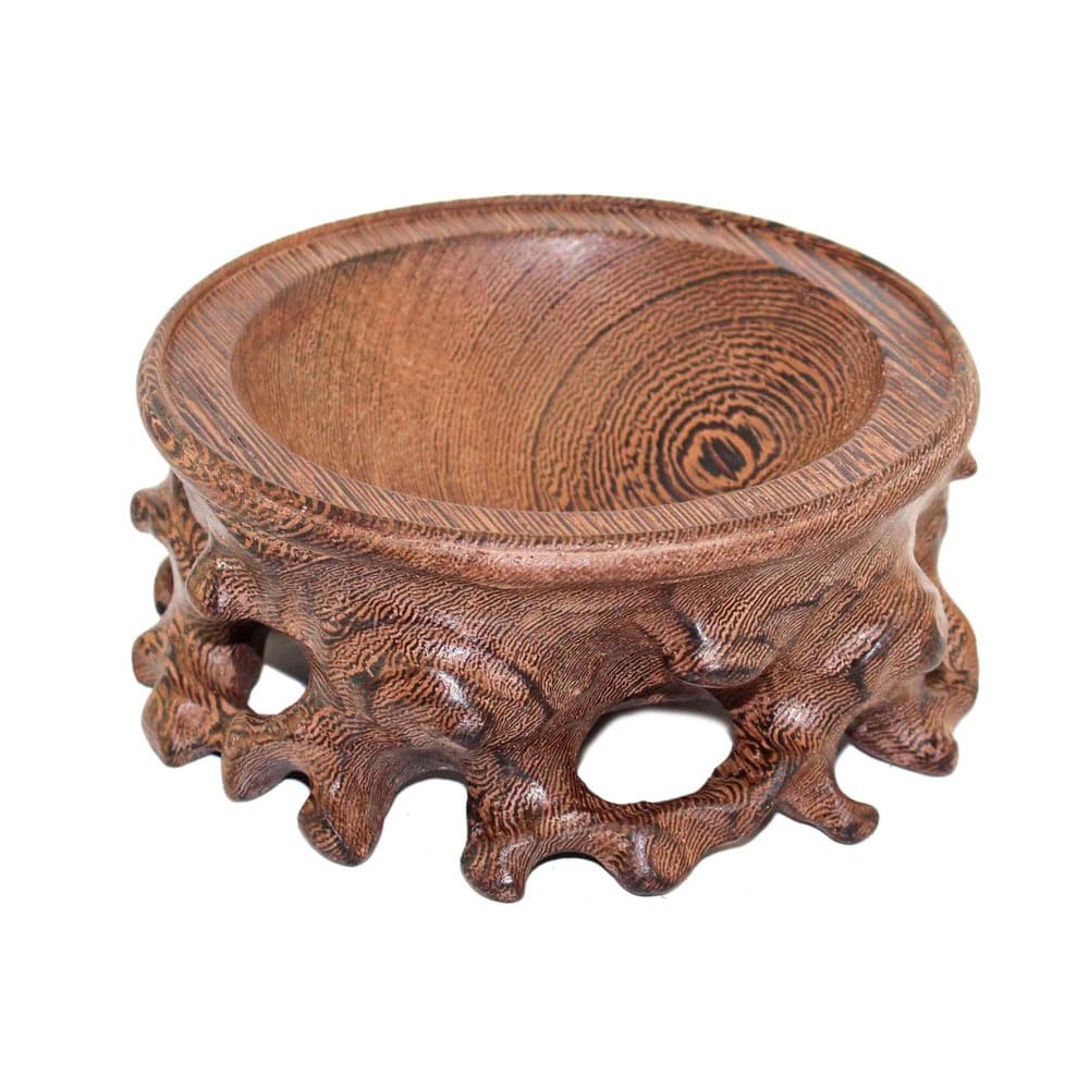 GOLDY&WENDY Rosewood Crystal Decorative Ball Display Stand - Elegant Asian Home Decor for Tabletop, Shelf & Mantel Display