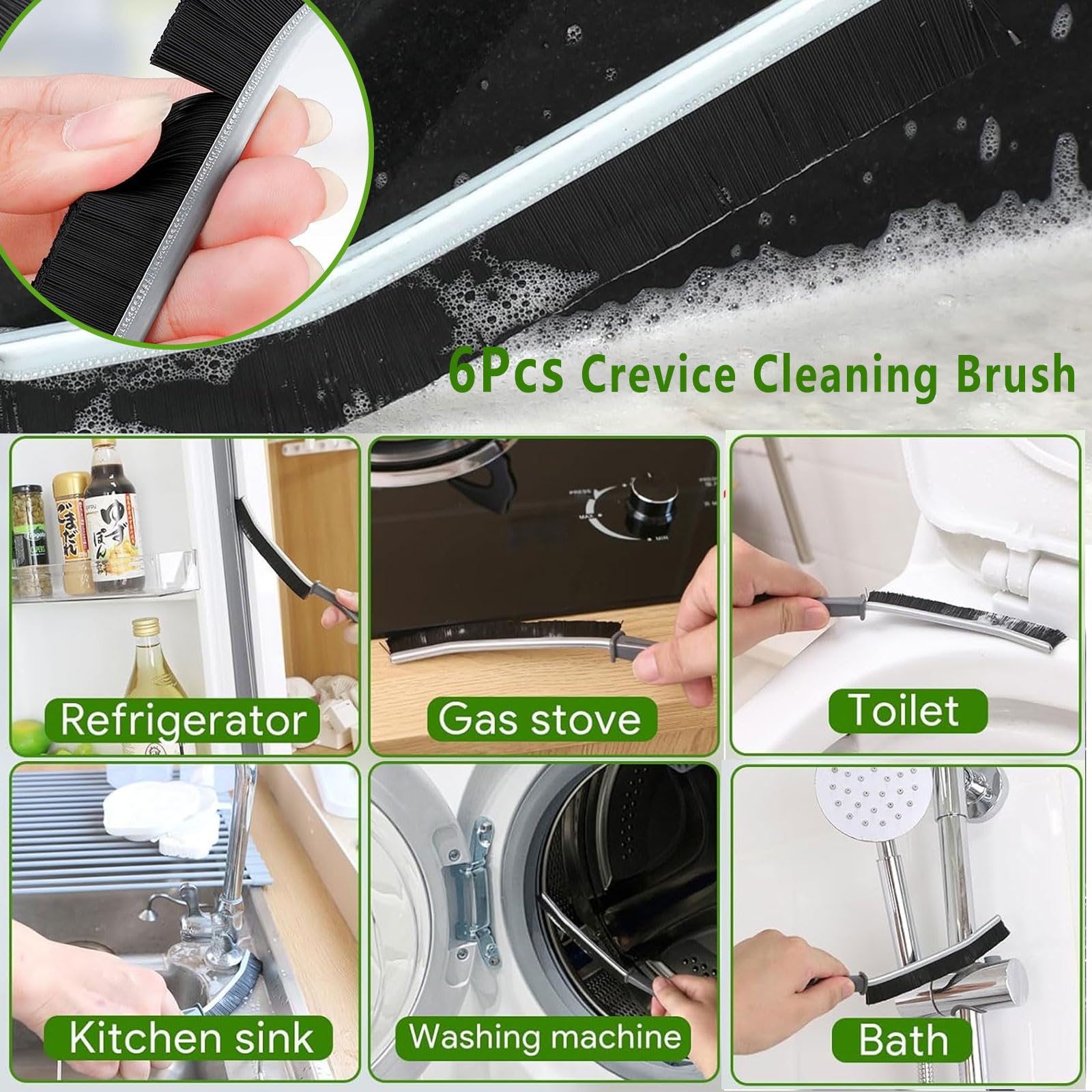 6-Pack Hard Bristle Crevice Cleaning Brushes - Heavy Duty Shower Cleaner & Bathroom Gap Brush Set for Tile Grout, Window Tracks, and Hard-to-Reach Areas - Essential Cleaning Tools for Home and Kitchen