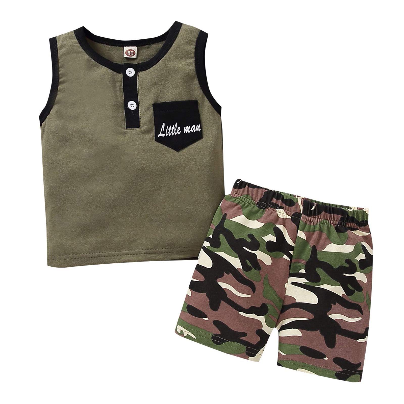 Yixius Boys' Letter Print Sleeveless Tank Top & Camo Shorts Set - Summer Toddler Outfit for Playground, Beach & Outdoor Activities