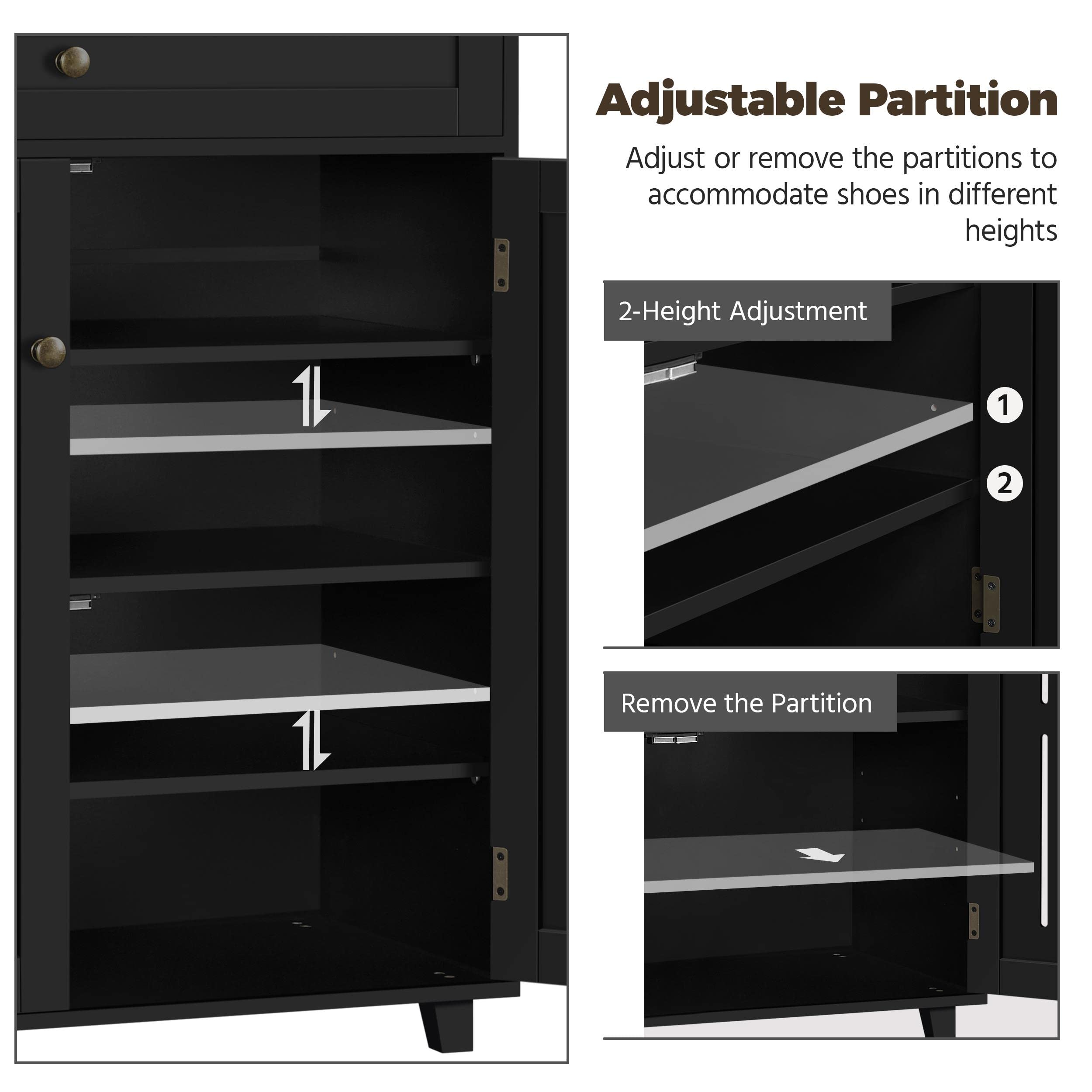 Yaheetech 4-Tier Wooden Shoe Storage Cabinet with Drawer & Adjustable Shelves - Shoe Rack Organizer with Louvered Doors for Entryway, Hallway, Bedroom - Perfect for Small Space Organization & Home Decor (Black)