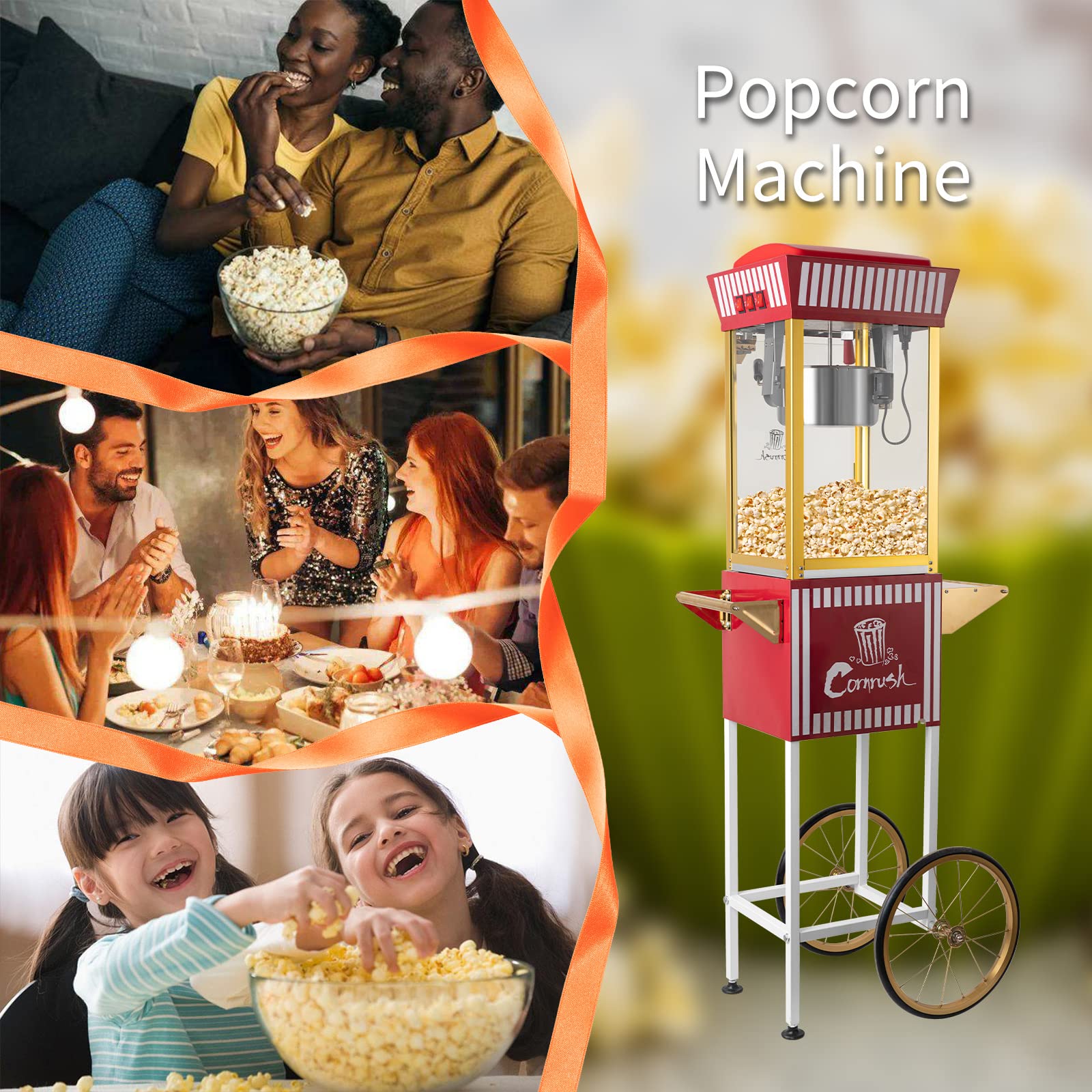 Professional Retro Popcorn Maker Machine - 8oz Nonstick Kettle, Home Theater Snack Popper for Movie Nights, Parties & Gifts (Classic Red)