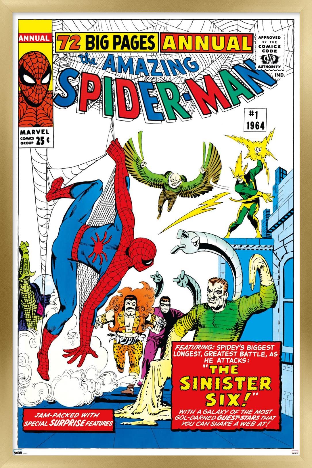 Marvel Comics The Sinister Six - Amazing Spider-Man Annual #1 Gold Framed Wall Poster 22.4