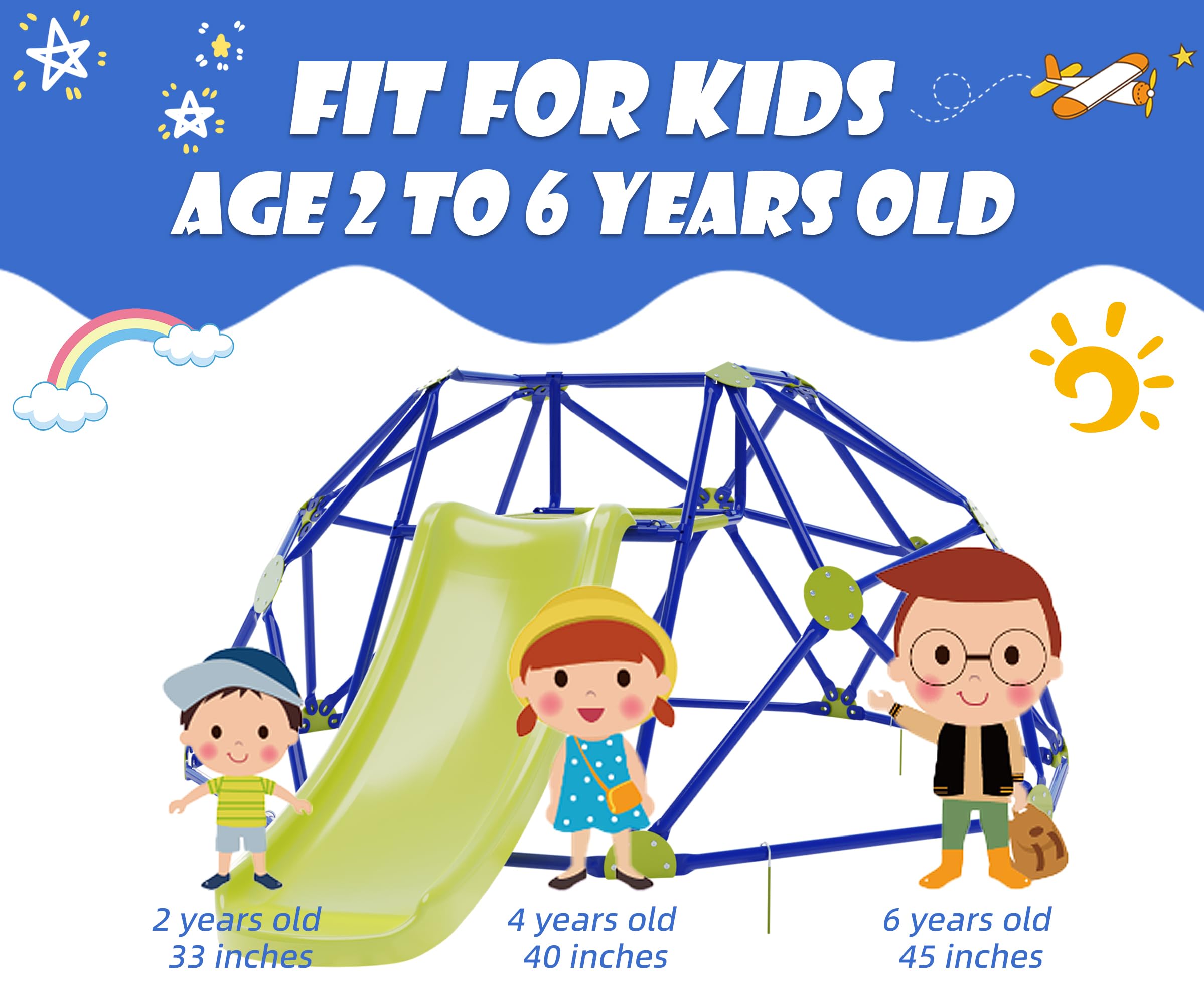 NUNU LAB 8FT Kids Climbing Dome with Slide - Indoor & Outdoor Jungle Gym for Toddlers Ages 3-6 | 330LBS Weight Capacity | Anti-Rust UV-Resistant Steel Frame | Easy Assembly | Perfect Gift for Boys & Girls | Backyard Playground, Daycare Center, Park Activity Equipment