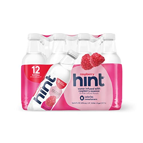 **Hint Water Raspberry (Pack of 12) - 16oz Bottles, Pure Water Infused with Real Raspberry, Zero Sugar, Zero Calories, No Sweeteners, No Preservatives, No Artificial Flavors - Perfect for Hydration, Workouts & Healthy Lifestyle**