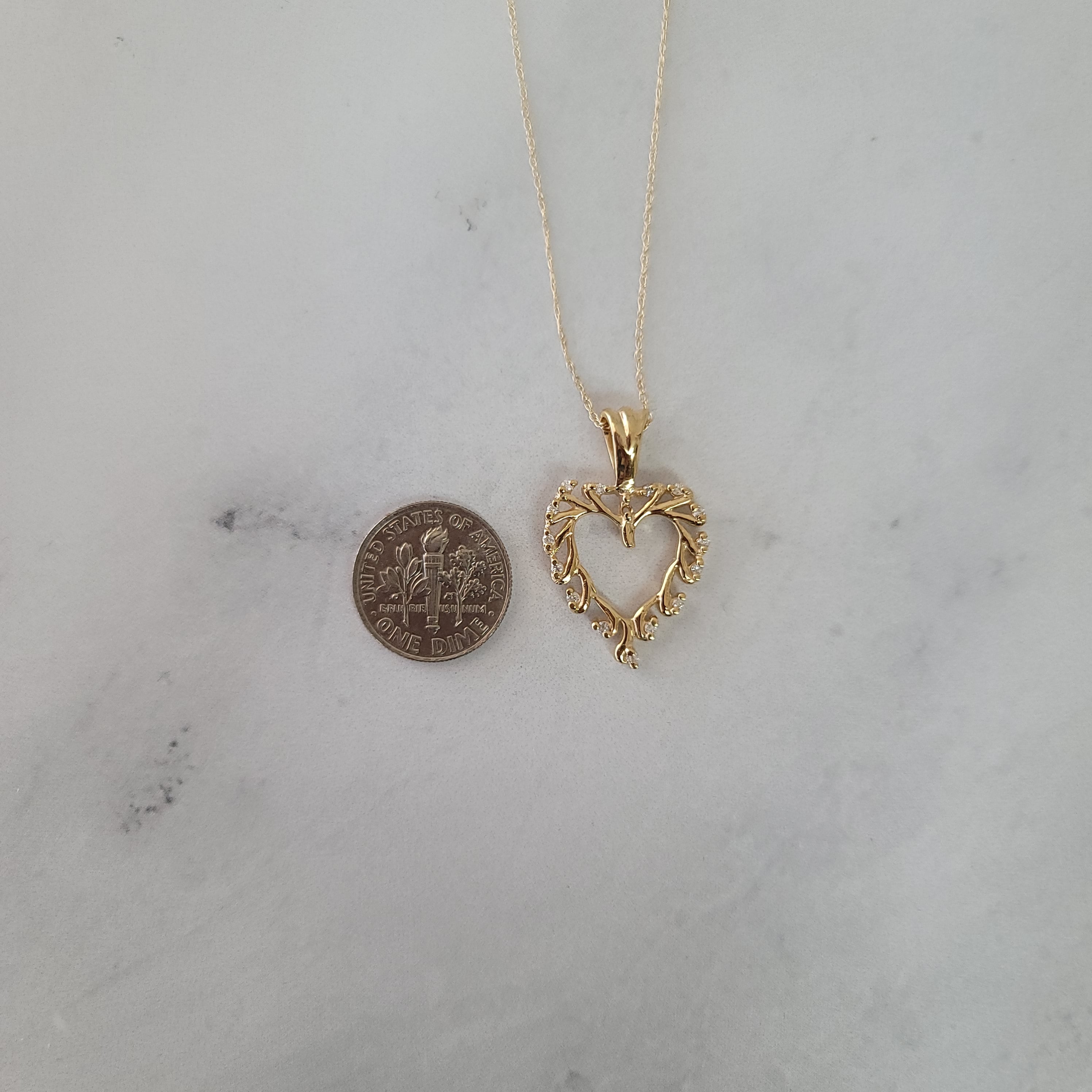 Heart Shaped Cutout Diamond Necklace with Leaf Design .18cttw 14k Yellow Gold - Perfect for Valentine's Day Gifts, Anniversary Presents & Romantic Occasions