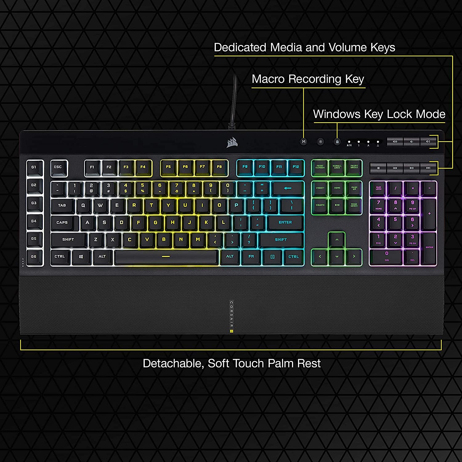 Corsair K55 RGB PRO Wired Gaming Keyboard - Mechanical Feel, RGB Backlit, Spill-Resistant (Renewed) - Perfect for PC Gaming, Streaming & Office Work