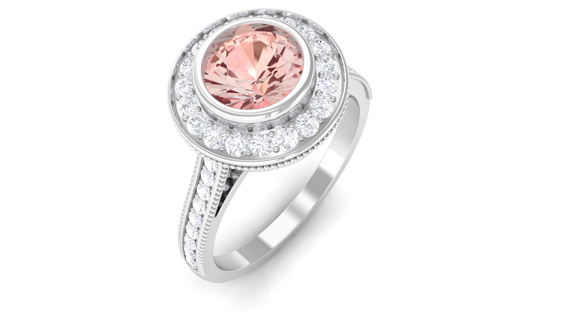1.75 CT Morganite & Moissanite Engagement Ring in 14K Solid Gold with Milgrain Detailing - Classic Vintage Style Crown Setting for Weddings, Proposals & Anniversary Gifts