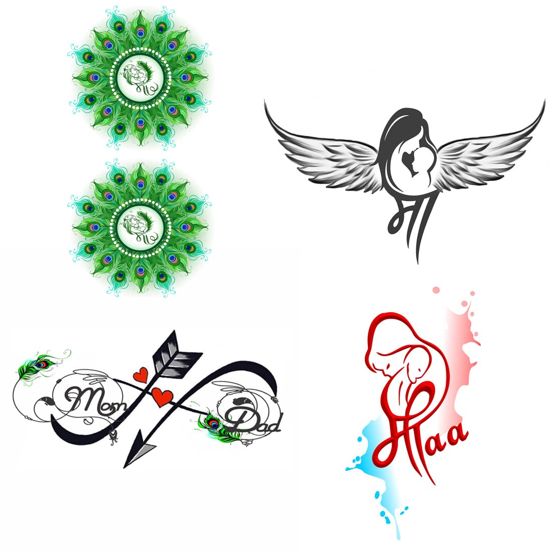 Pack of 4 Temporary Tattoos - Love Mom Dad Infinity Design Waterproof Fake Tattoo Stickers for Men & Women (2x4 Inch) | Perfect for Parties, Festivals & Body Art