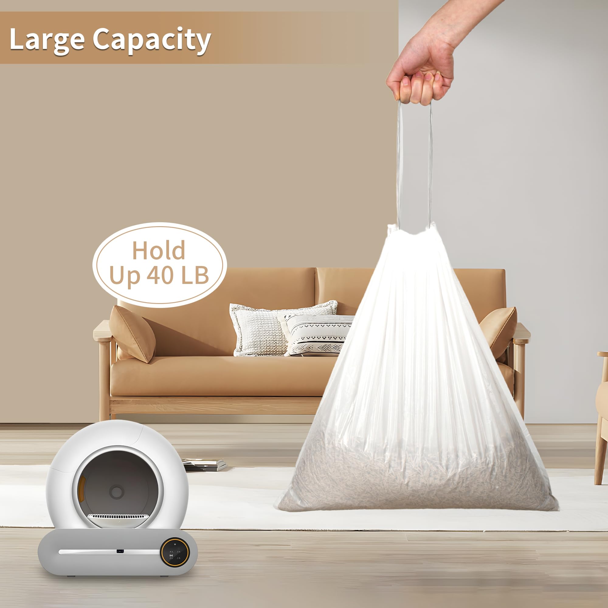Dxles Heavy Duty Cat Litter Box Liners - 60 Count Self-Cleaning Waste Bags for Automatic Litter Box (20