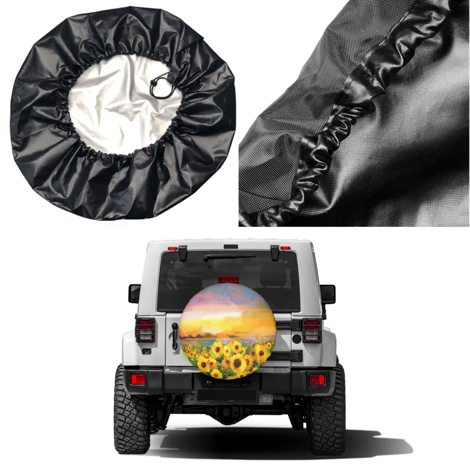 16 Inch Yellow Sunflower Spare Tire Cover - Waterproof Dust-Proof Wheel Protector for Trailer, RV, SUV & Most Vehicles - Perfect for Road Trips & Outdoor Adventures