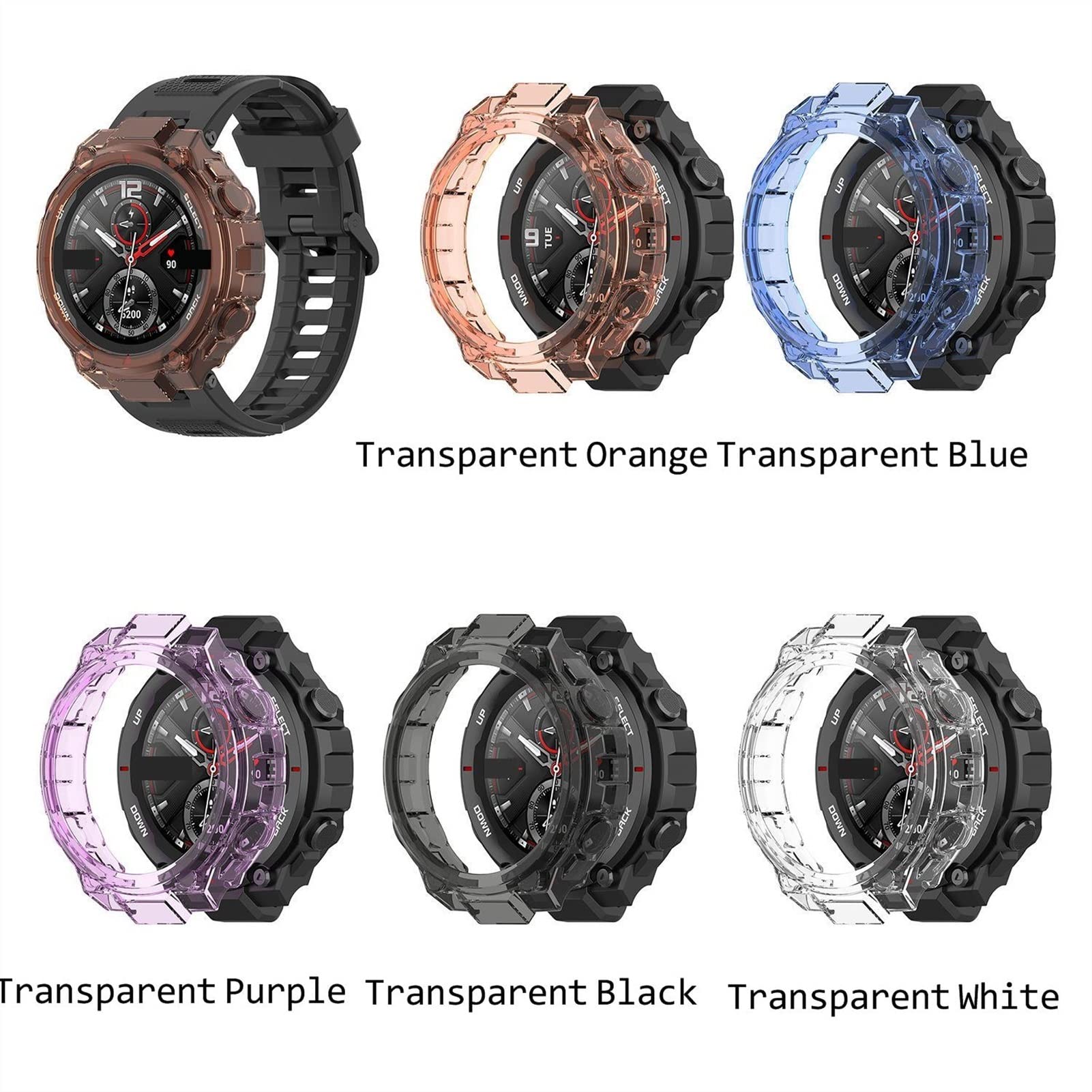 **Huami T-Rex Replacement Silicone Band - Soft Sport Strap for Smart Watch, Durable Wrist Protection Case, Transparent (4-Strap Pack) - Perfect for Running, Swimming & Outdoor Activities**