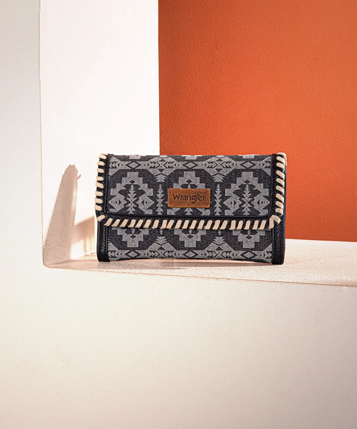 Wrangler All Over Aztec Print Convertible Wallet for Men & Women - Stylish Bifold RFID Blocking Travel Wallet for Everyday Use & Outdoor Adventures