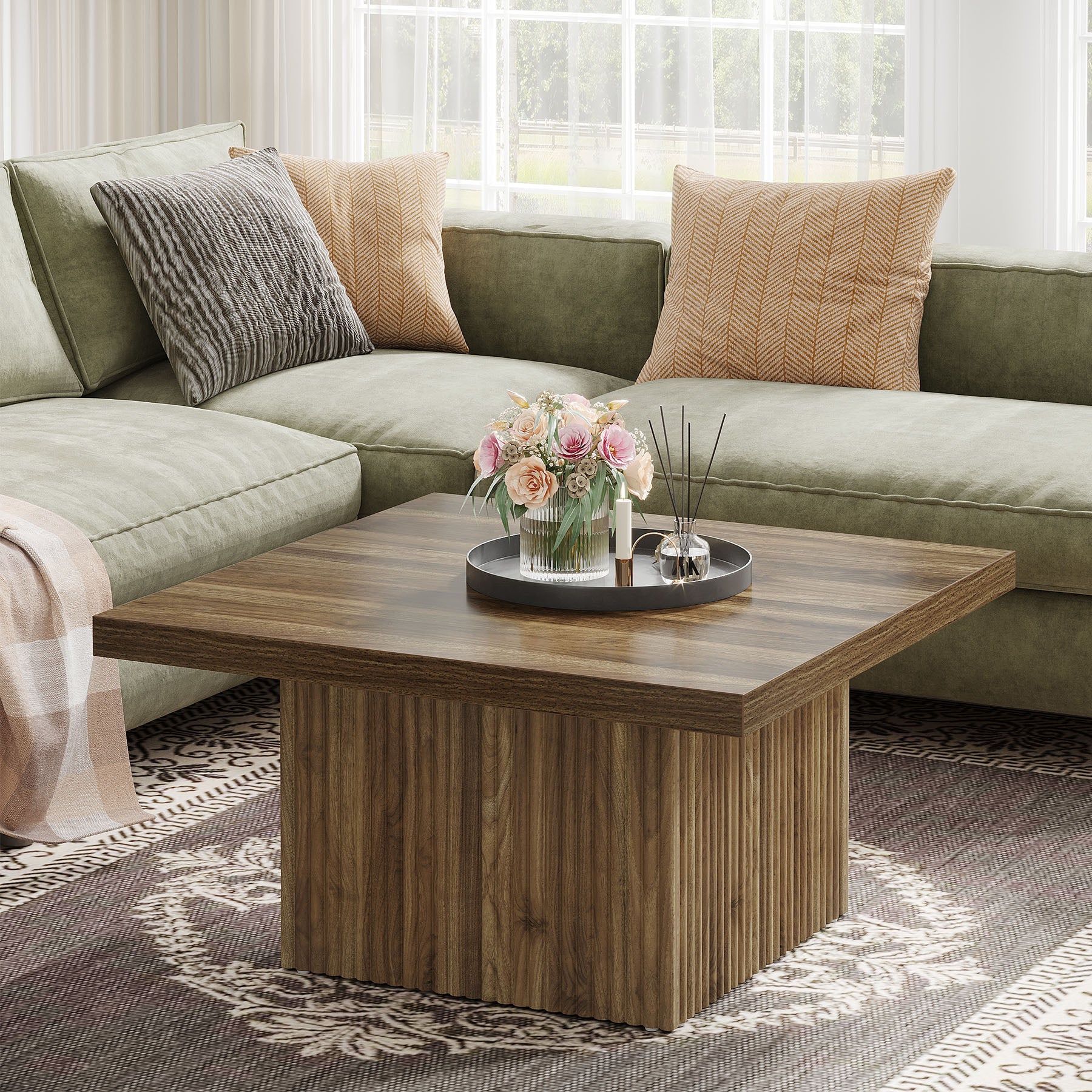 31.5 Inch Square Coffee Table - Modern Wooden Center Table for Living Room | Perfect Cocktail Table for Home Decor & Entertaining