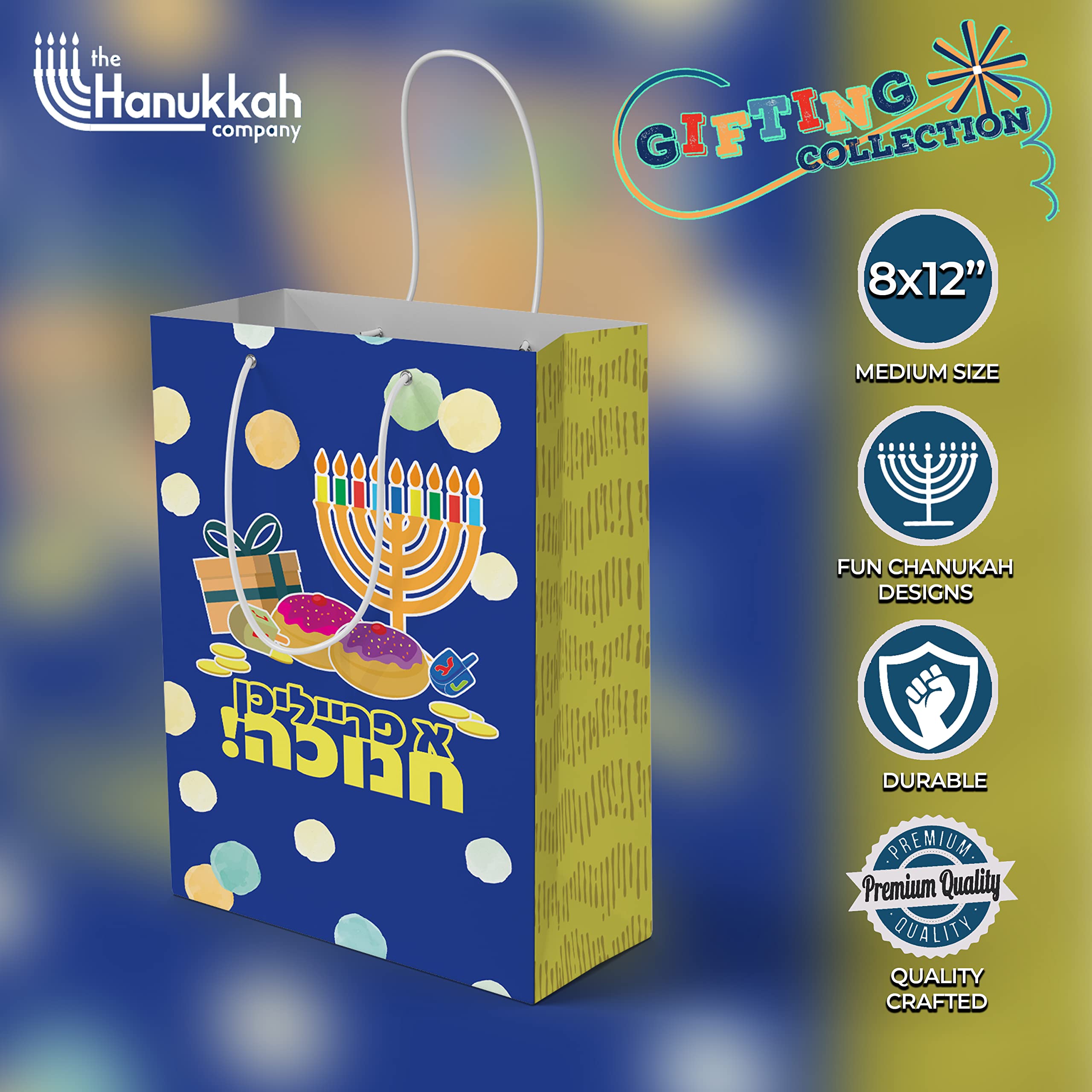Hanukkah Gift Bags - Medium Blue 8x12 Inch Chanukah Party Favor Bags - 4 Pack for Holiday Gifts, Candy, Treats & Small Presents - Perfect for Hanukkah Celebrations, Office Parties & Family Gatherings