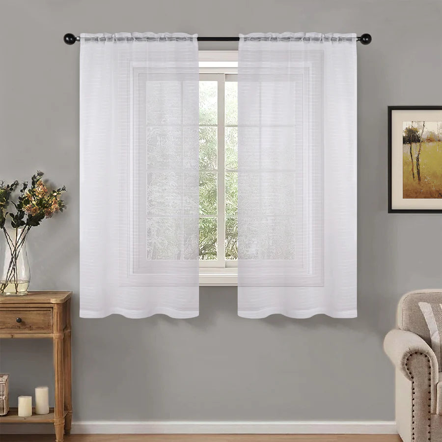 Jackson Striped Sheer Window Curtain Panels - Set of 2 Panels, Light Filtering Sheer Curtains for Living Room, Bedroom, Kitchen - 84 Inches Long, Soft & Airy Textured Fabric