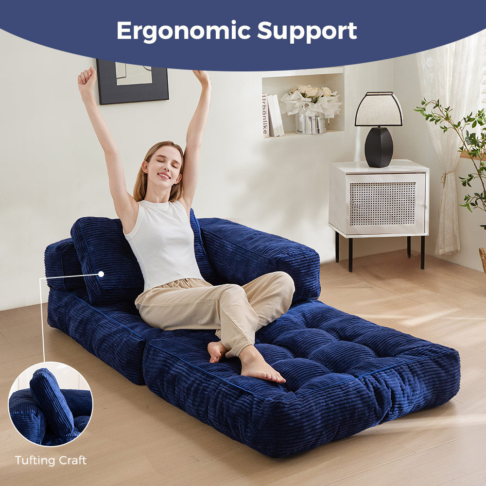 MAXYOYO L-Shaped Convertible Sofa Bed - Foldable Sleeper Sofa with Armrest in Navy Blue | Space-Saving Furniture for Small Apartments, Guest Rooms & Home Offices