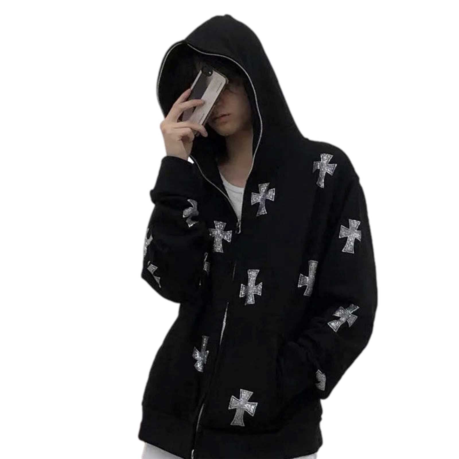SOLILOQUY Women's Hip Hop Jogger Hoodie Set - Korean Punk Style Rhinestone Gothic Long Sleeve Sweatshirt & Y2K Jacket for Streetwear, Dance, and Casual Outfits