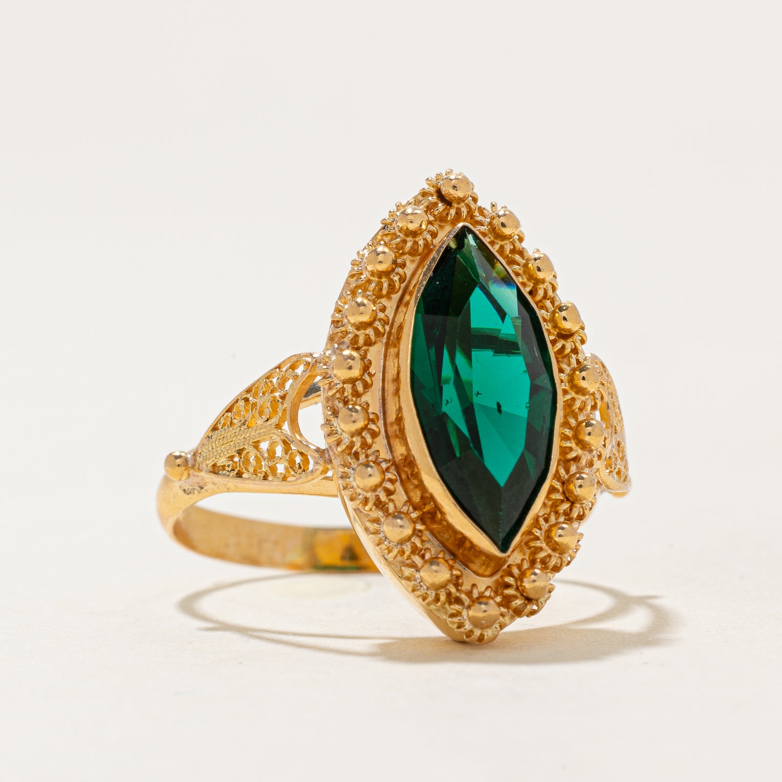 Vintage Portuguese Pasté Glass Navette Ring - 2.50 Carat Oval Cut Gemstone Ring - Size 7.75 - Elegant Antique Jewelry for Women - Perfect for Weddings, Anniversaries & Special Occasions