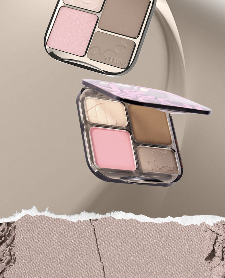 Veecci Quad Contour Palette - 4 Shade Face Sculpting Makeup Kit for Highlighting & Contouring | Perfect for Everyday Makeup & Professional Looks