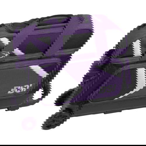 BSI Dash Double Roller Bowling Bag - Black/Purple - Perfect for League Play & Tournament Travel - Heavy Duty 2-Ball Rolling Bowling Bag with Wheels
