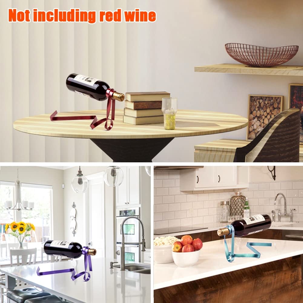 Creative Blue Ribbon Suspension Wine Rack - Gravity Balance Wine Bottle Holder for Kitchen, Bar & Dining Room - Unique Wine Gift & Decorative Ornament for Home & Office