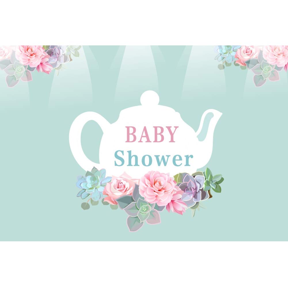 DORCEV 7x5ft Floral Baby Shower Backdrop - Colorful Flower & Teapot Theme Party Decor for Cake Table, Photo Studio Props | Perfect for Baby Shower, Birthday Parties & Gender Reveal Events