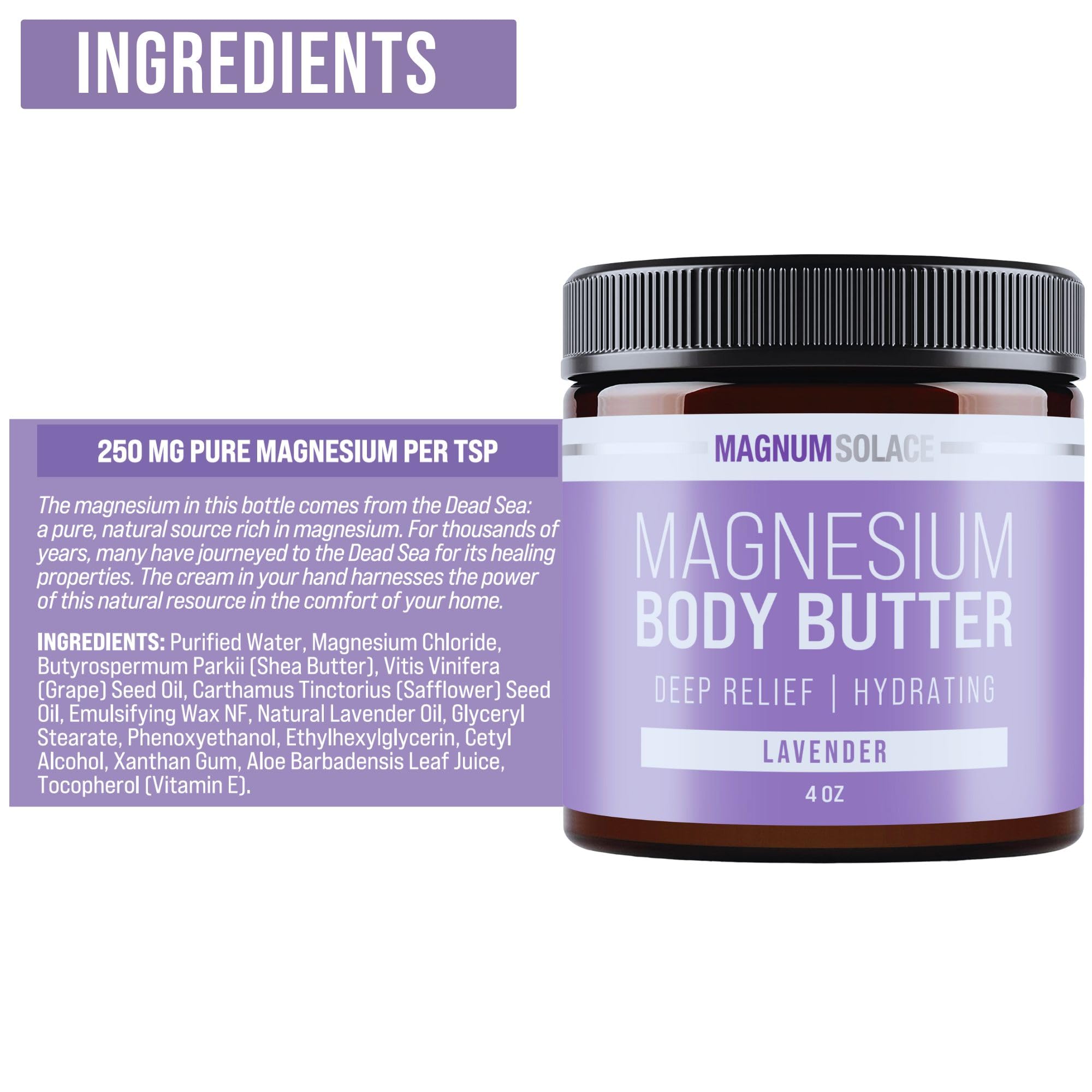 Magnesium Body Butter for Sleep & Relaxation - Nighttime Magnesium Cream with Lavender Scent - Deep Moisturizing & Muscle Recovery - Perfect for Bedtime Routine & Post-Workout Recovery