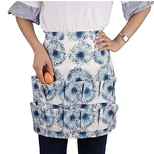 Egg Harvesting Apron with 12 Pockets - Adjustable One Size Farm Apron for Chicken Eggs, Gardening & Harvesting - Blue Meadow Design - Perfect for Farmers, Gardeners & Homesteaders