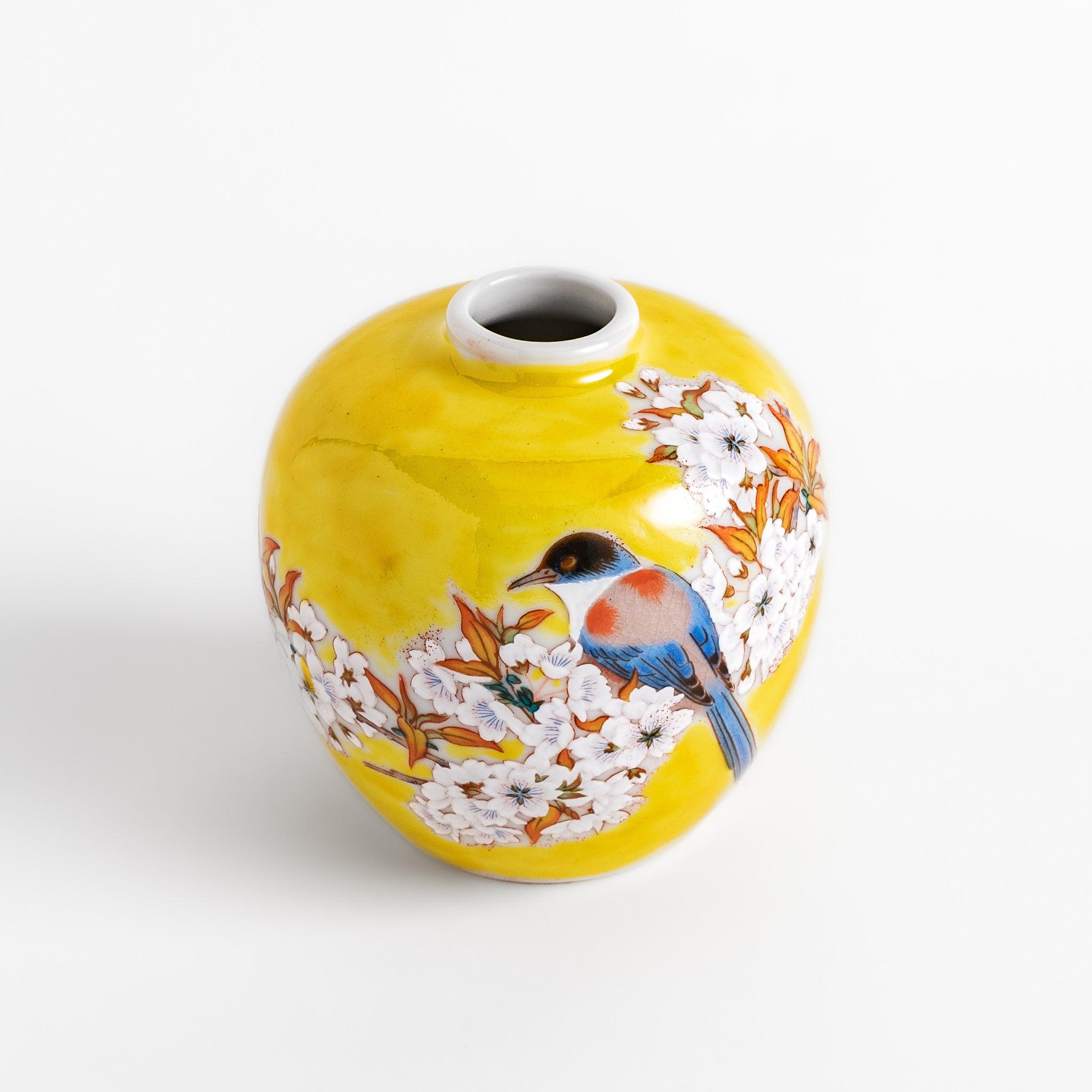 Mountain Sakura and Birds Ceramic Bud Vase - Small Floral Arrangement Centerpiece for Home Decor, Wedding, Tabletop Display