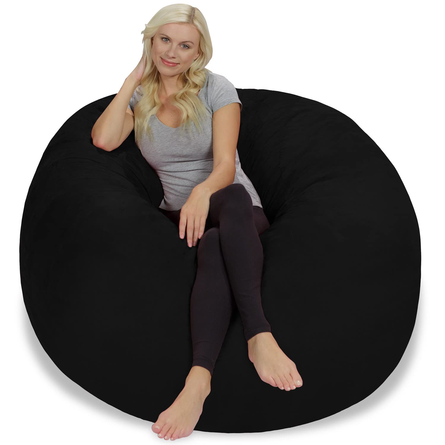 Chill Sack 5' Giant Memory Foam Bean Bag Chair - Oversized Sofa with Soft Microfiber Cover in Onyx Black - Perfect for Living Room, Game Room & Dorm Relaxation