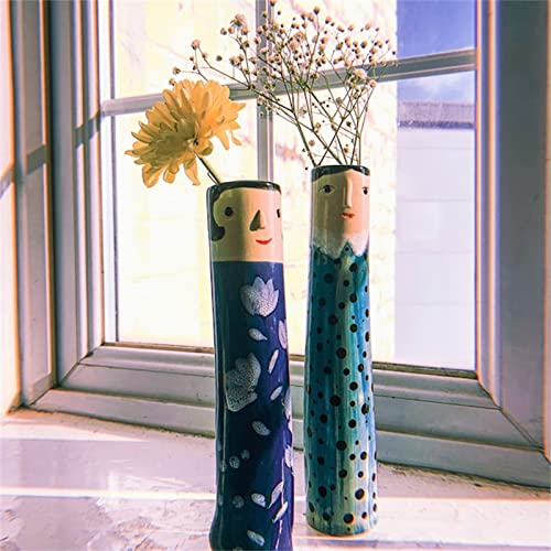 2022 New Spring Family Bud Vases - Hand Painted Cute Character Boho White Resin Vases, Creative Funny Humanoid Home Decor for Living Room, Bedroom & Wedding Centerpieces (Emma)
