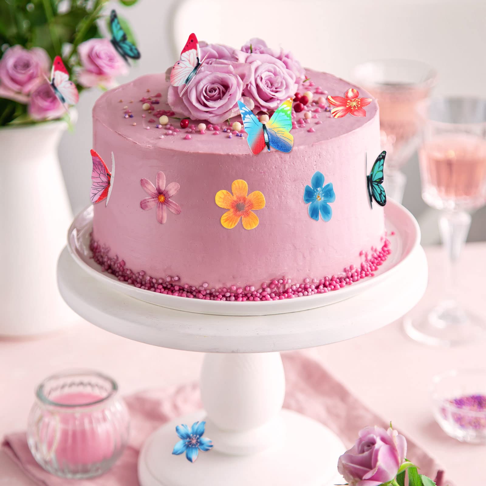 634 Pcs Edible Flowers and Butterflies Cake Decorations - 320 Butterfly & 314 Flower Cupcake Toppers for Wedding, Baby Shower, Birthday Party - Perfect for Kids, Girls, Women Celebration Favors & Food Decor Supplies