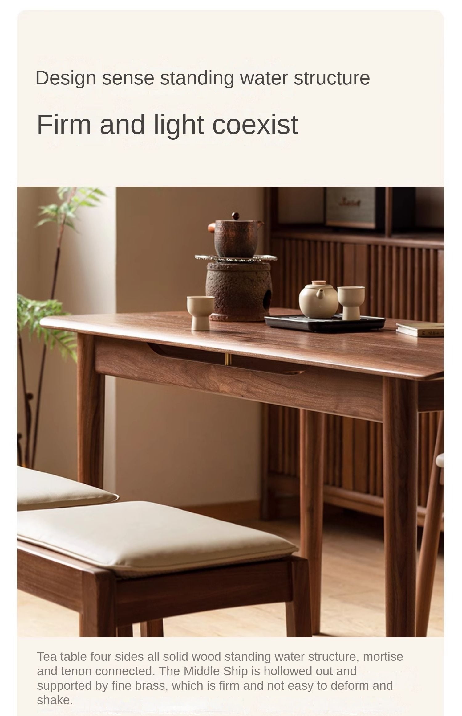 Premium Black Walnut Solid Wood Large Coffee Table - Modern Minimalist Design for Living Room, Lounge & Office