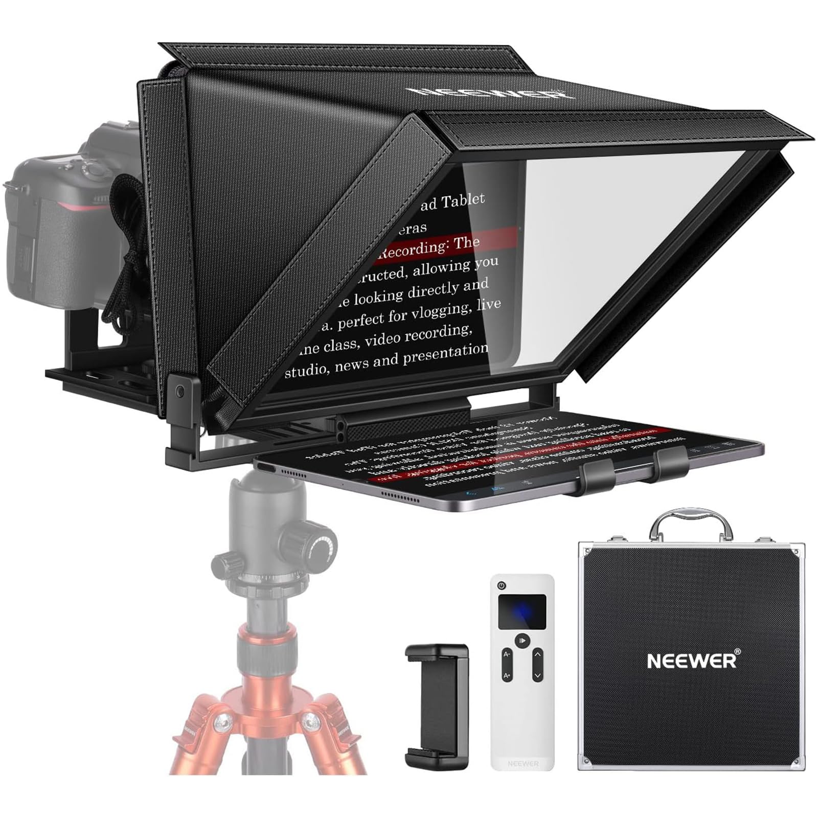 NEEWER X12 14-inch Aluminum Alloy Teleprompter for iPad, Tablet & Smartphone - Remote Control Included with Carry Case - iOS/Android Compatible for Online Teaching, Vlogging, Live Streaming & Video Conferencing