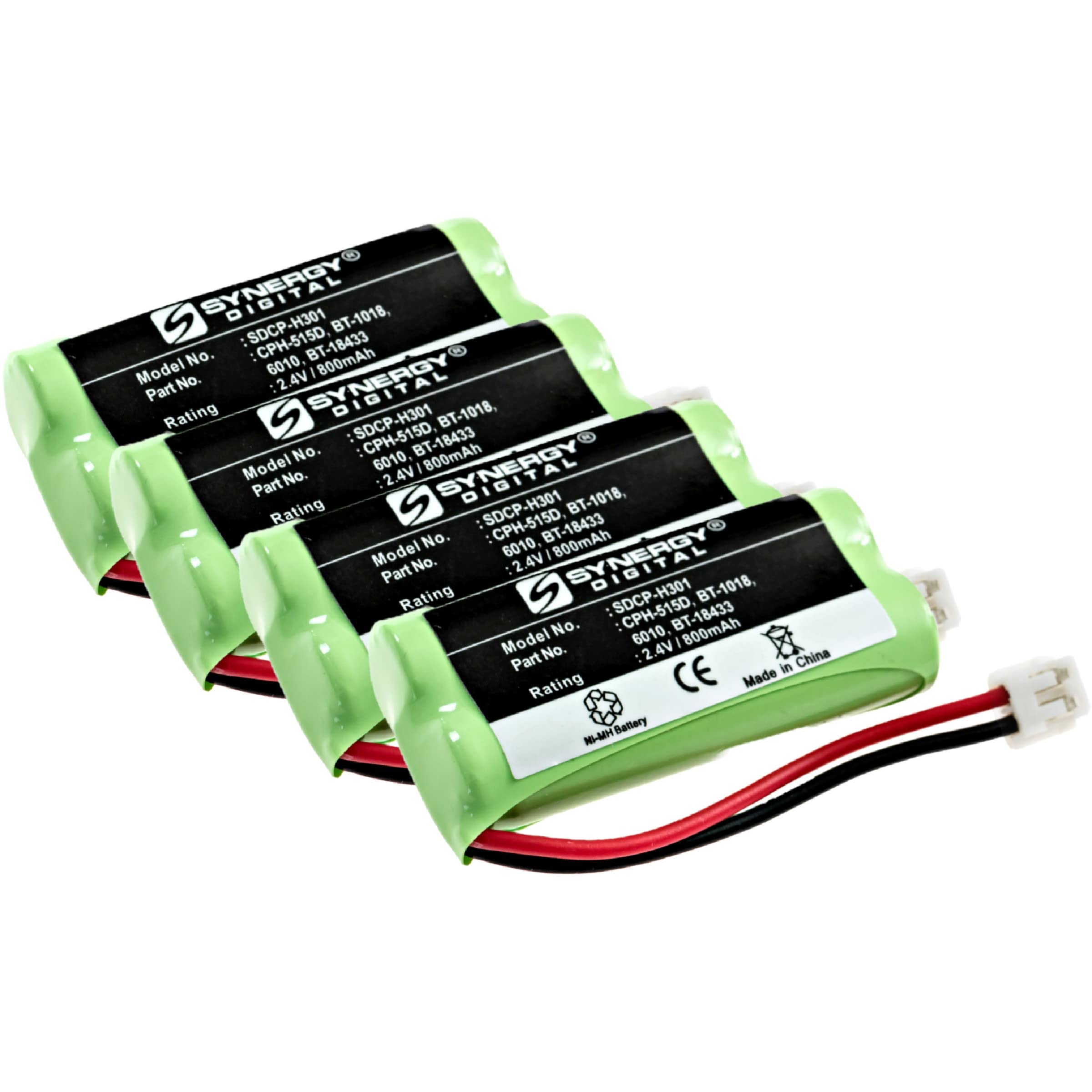 Synergy Digital Rechargeable Ni-MH Batteries for Uniden DECT4086-5 Cordless Phone - 2.4V 800mAh Battery Pack (4-Pack) | Long-Lasting Power for Home & Office Phones