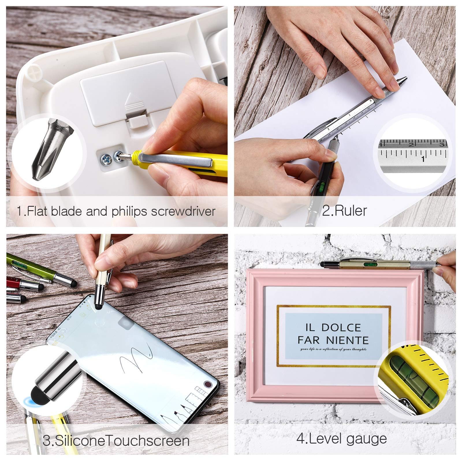16-in-1 Multifunction Tech Pen with Ruler, Level Gauge & Ballpoint Refills - Premium Gift Pen Set for Men (Black) - Perfect for Office, DIY Projects, Camping & Everyday Carry