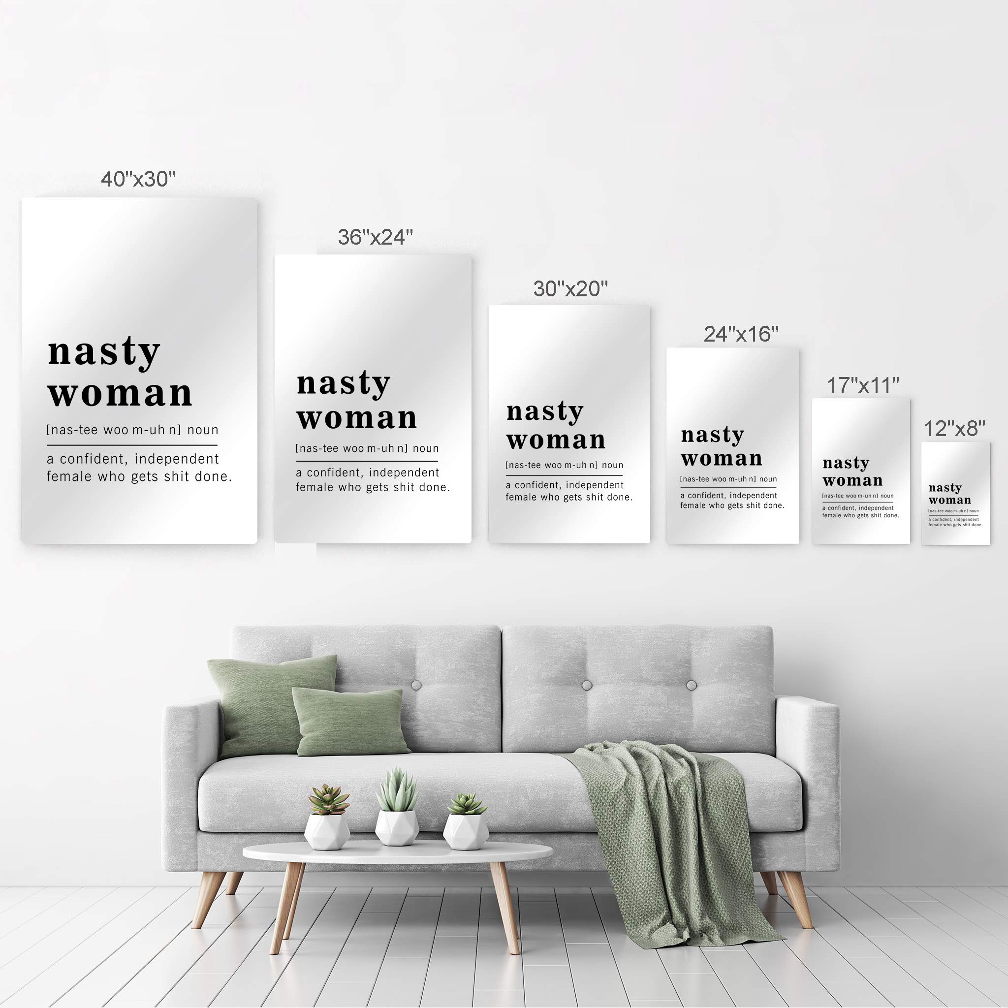 Funny Noun Dictionary Definition of Nasty Woman Metal Print - Inspirational Quote Wall Art for Office, Living Room, Bedroom & Bathroom - Ready to Hang Home Decor (40x30 inches, Made in USA) - Perfect for Feminist Gifts, Women's Empowerment Spaces & Political Humor Decor