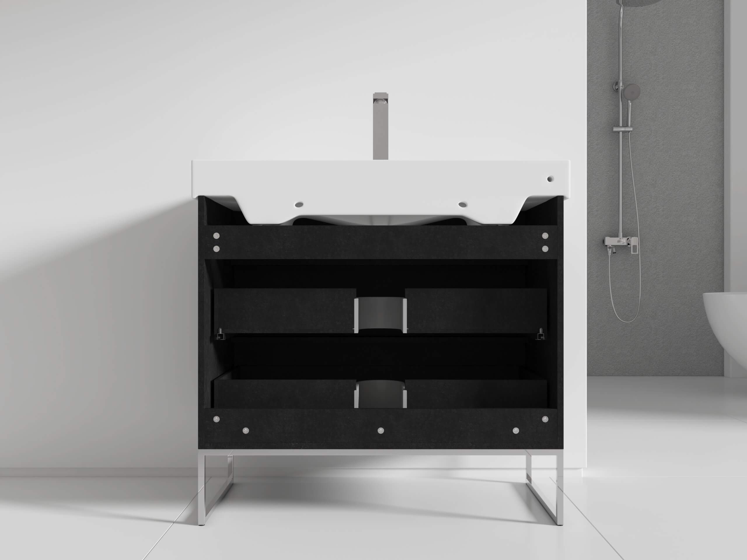 Modern Black Marble 36 Inch Bathroom Vanity Set with Chrome Hardware & Vitreous China Sink Top - Luxury Bathroom Fixture for Master Bath or Guest Bath Remodel